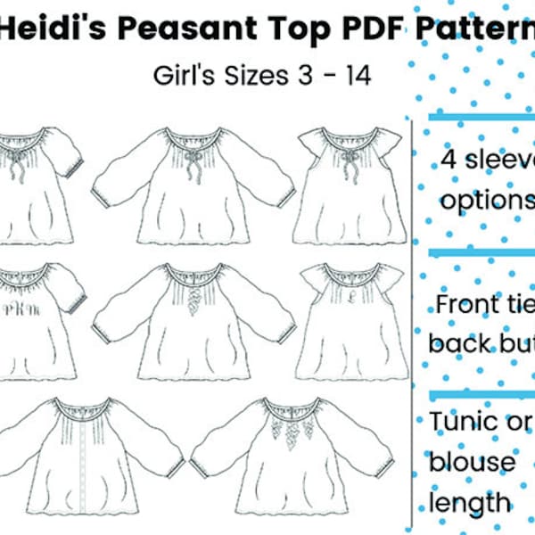 Heidi's Peasant Top PDF Pattern, sizes 3 - 14