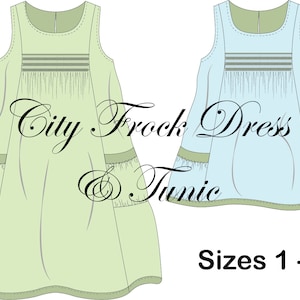 City Frock Dress & Tunic Pattern - PDF, sizes 1 - 8