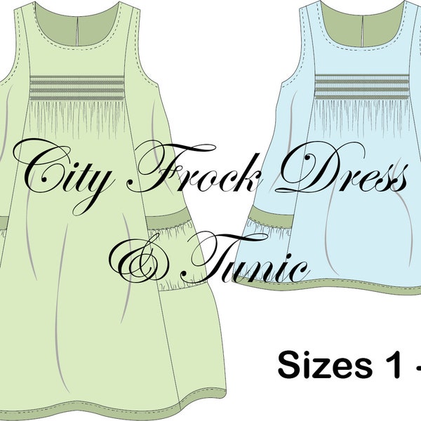 City Frock Dress & Tunic Pattern - PDF, sizes 1 - 8