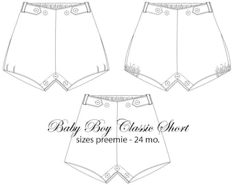 Baby Boy Classic Short PDF Pattern, Preemie - 24 mo.