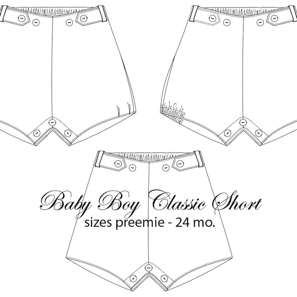 Baby Boy Classic Short PDF Pattern, Preemie - 24 mo.