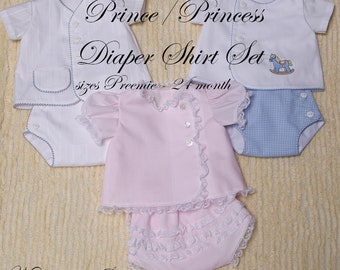 Prince/Princess Diaper Set & Daygown PDF Pattern, sz. Preemie - 24 mo.