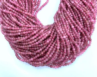 Natural Pink Tourmaline Beads Smooth 2mm 3mm 4mm Tiny Tourmaline Crystal Bead Genunine Pink Gemstone  Small Pink Semi Precious Stone