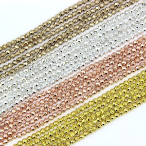 Tiny Hematite Faceted Round Beads 2 3mm 4mm Small Rose Gold Silver Yellow Gold Hematite Gemstone Spacers New Bright Plated Delicate Hematite
