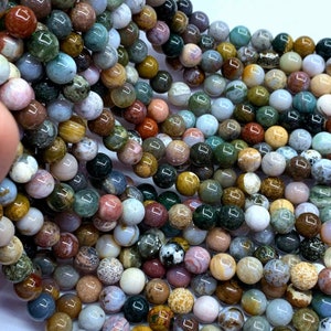 Natural Ocean Jasper Beads 6mm 8mm 10mm, Ocean Agate, Green Brown Red Gemstone Beads, Mala Beads, Multi Color Healing Beads, Jasper Beads