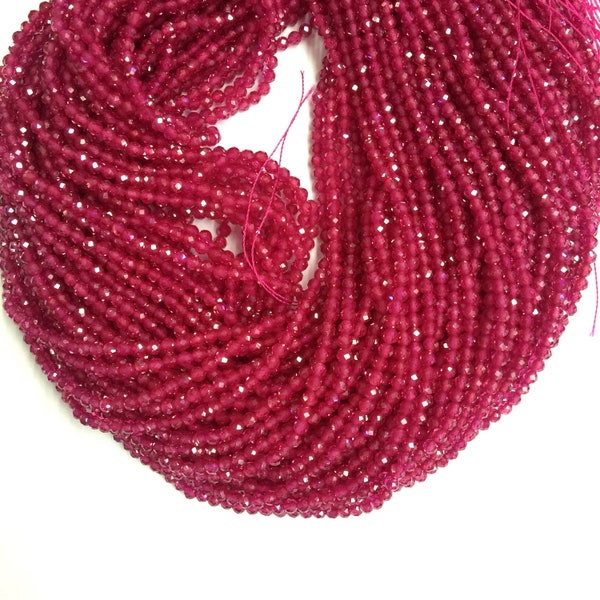 Lab Created Red Ruby Micro Faceted Beads 2mm 3mm 4mm, Synthetic Red Corundum Small Beads, Red Semi Precious Bead For Ruby Bracelet Necklace