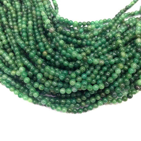 Tiny African Jade Round Perles Lissesses 2mm 3mm Naturel Vert Foncé Jade Pierre Précieuse Herbe Verte Semi Précieuse Entretoise Pour Bracelet Collier Boucle d’oreille