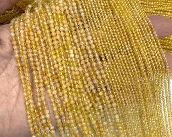 Tiny Citrine Micro Faceted Beads 2mm 3mm, Small Dyed Citrine Beads, Yellow Gemstone Beads, Golden Yellow Spacer Beads