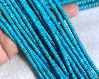 Blue Turquoise Heishi Beads 4mm 6mm 8mm 10mm Dyed Quality, Turquoise Seed Beads, Magnesite Cylinder Beads, Blue Gemstone Tube Beads