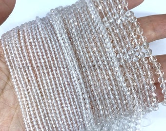 Natural Rock Crystal 2mm 3mm 4mm Micro Faceted Beads, Tiny Clear Crystal Beads, Small White Quartz Spacer Beads,Dainty Clear Gemstone Beads