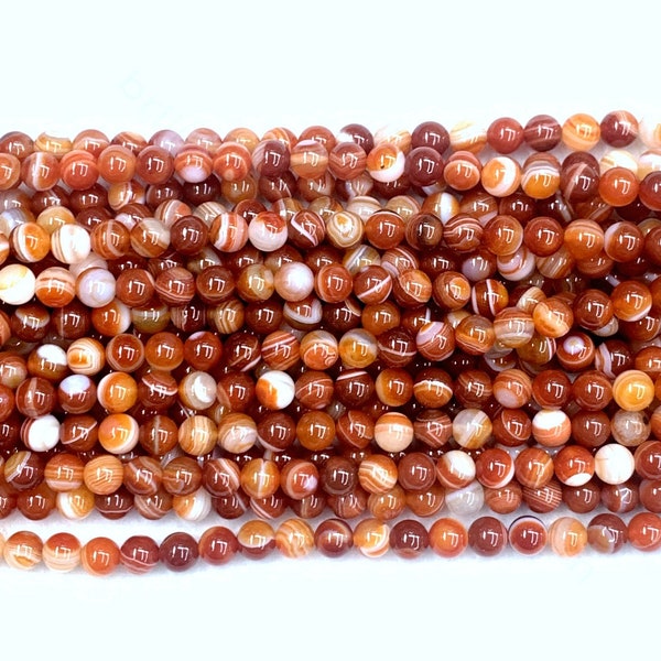 Perles rayées de cornaline orange 6mm 8mm 10mm 12mm, perles d'agate blanche orange naturelle, perles de mala de pierre gemme orange