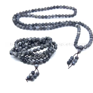 Gemstone 108 Mala Beads, Black Labradorite Mala Beads, Black Mala Bracelet Necklace, Buddhist Prayer Beads,Labradorite Elastic Wrap Mala