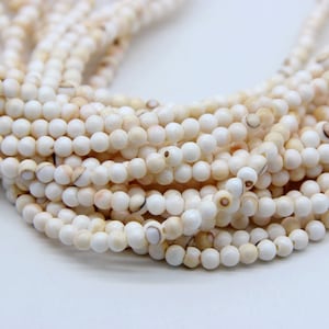 Natural White Shell Round Beads 3.8mm, Small Ivory White Shell Beads, Genuine Shell Spacer Beads