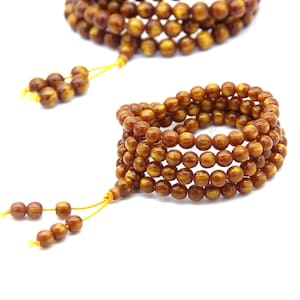 Golden 108 Mala Beads, Sea Willow Mala Beads, Buddhist Prayer Beads, Brown Coral Mala, Wrap Mala Bracelet, Meditation Beads, Men Woman Mala