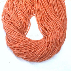 Tiny Pink Coral Micro Faceted Beads 2mm 3mm, Small Dyed Salmon Pink Coral Beads, Coral Spacer Beads, Pink Gemstone Pink Semi Precious Beads