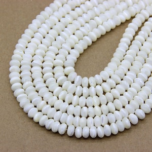 White Mother of Pearl Rondelle Beads Smooth 6mm 8mm 10mm, Natural White Shell Beads, MOP Beads For Jewelry, Shell Spacer Beads