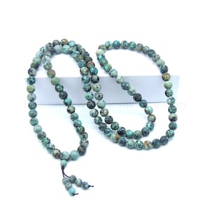 Matte African Turquoise 108 Mala 8mm, African Turquoise Mala Bracelet Necklace, Gemstone Buddhist Prayer Beads, Gemstone Wrap Bracelet