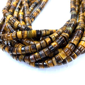 Yellow Tiger Eye Heishi Round Beads 6mm, Tiger Eye Seed Beads, Yellow Gemstone Cylinder,Bracelet Heishi Spacer Beads, Tiger EyeTube Beads