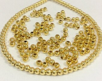 Brass Beads 3mm 4mm 100pcs Metal Beads Seamless Spacer Tiny Metal Beads Small Beads Rhodium 18K Gold Rose Gold Plated Beads Findings