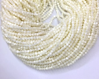 Mother of Pearl Beads Micro Faceted 2mm 3mm 4mm,Small White Shell Beads,Tiny Seashell For Jewelry,Shell Spacer Beads,Shell Beading Supplies