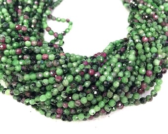 Natural Ruby Zoisite Beads Micro Faceted 2mm 3mm 4mm Genuine Tiny Ruby Zoisite Beads Red Greeen Gemstone Beads Small Ruby Zoisite Bead