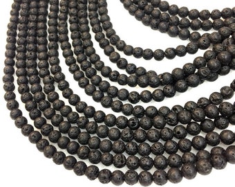 Natural Lava Beads 4 mm 6mm 8mm Natural Black Gemstone Beads 10mm 12mm Strand 15.5" Wholesale Volcanic Rock Yoga Mala Jewelry Making Supply