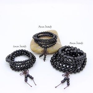 Black Sandalwood 108 Mala Beads 5mm 6mm 8mm Black Wood Mala Wrap Bracelet Necklace Buddha Prayer Jewelry Meditation Healing Yoga Bracelet