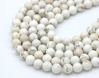 Natural Ivory White Howlite Magnesite Beads 6mm 8mm 10mm White Howlite with Matrix Beads Mala Bead Cream Gemstones White Turquoise Beads