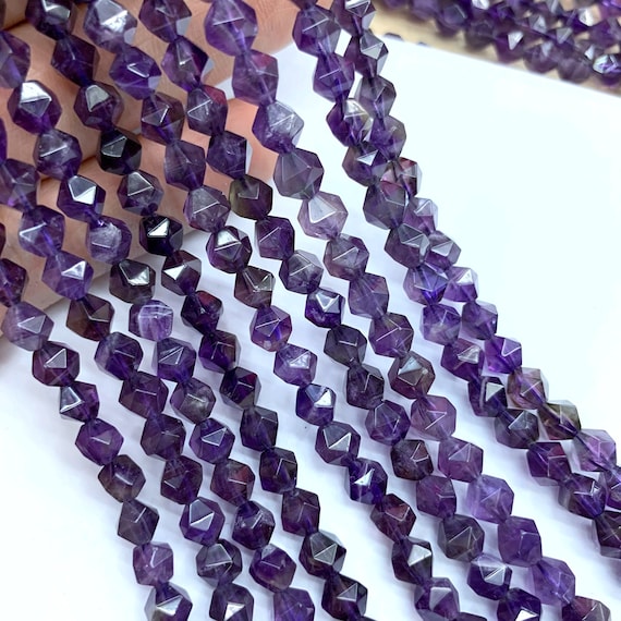 BL2682 Amethyst Faceted Star Cut Shape Briolette 8 8-9 mm 1 Strand Natural Amethyst Faceted Star Cut Beads