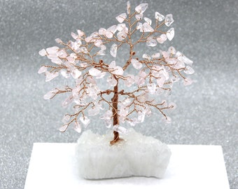 Rose Quartz Tree, Crystal Tree, Crystal Cluster Tree, Crystal Wire Sculpture Tree Of Life, Gemstone Tree, Bonsai Tree, Small Tree Desk Decor
