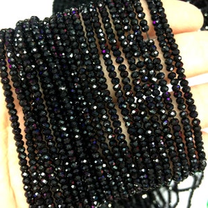 Natural Black Spinel Rondelle Beads 2x3mm 3x4mm Micro Faceted Tiny Black Gemstone Small Black Spacers Semi Precious stones Earring Bracelet