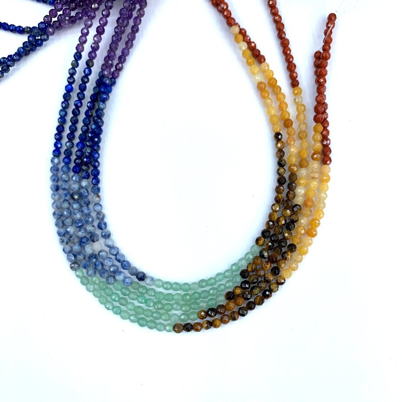 7 Chakra Beads Faceted 4mm Full String,Set Chakra Rainbow Gemstone Beads, Small 7 Chakra Beads, Healing Chakra Jewelry Supplies, Yoga Beads image 4