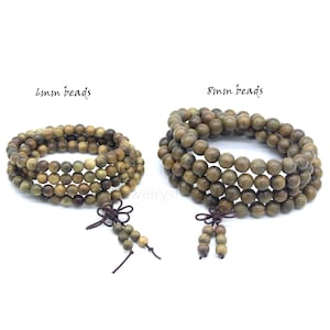 108 Wood Mala,Green Sandalwood Mala Beads 6mm 8mm Buddhist Prayer Beads,Sandalwood Mala Bracelet Necklace,Meditation Yoga Healing Beads
