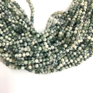Tiny Green Tree Agate Beads 2mm 3mm Smooth, Natural Small Green Gemstone Beads, Green Spacer Beads, Delicate Green White Beads for Jewelry