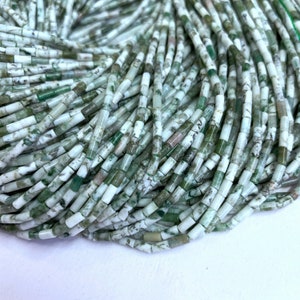 Natural Tree Agate Tube Beads 4x2mm, Small Green Agate Round Tube Beads, Green Gemstone Beads, Tube Spacers For Bracelet Necklace Earring