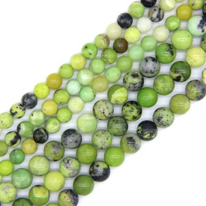 Green Australian Jade Beads 4mm 6mm 8mm, Lemon Chrysoprase Beads, Natural Green Yellow Black Gemstone Mala Necklace Bracelet Supplies