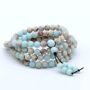 Matte Snakeskin Jasper 108 Mala Beads, Aqua Blue Gemstone Mala Beads, Snakeskin Jasper Bracelet Necklace,Buddhist Prayer Beads,Healing Beads