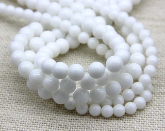 White Agate Glass Beads 4mm 6mm 8mm 10mm 12mm 14 16mm White Mala Necklace Bracelet Supplies Pure White Beads White Gemstone Beads Spacers