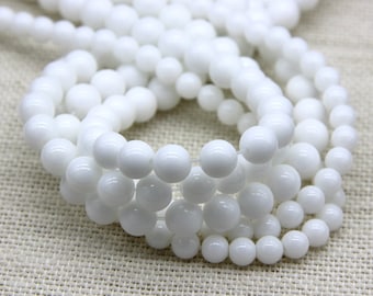 Perles de verre en agate blanche 4 mm 6 mm 8 mm 10 mm 12 mm 14 16 mm Collier Mala blanc Fournitures de bracelet Perles blanc pur Perles de pierres précieuses blanches Espaceurs