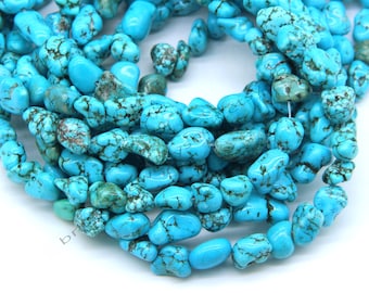Turquoise Nugget Beads 8-12mm, Dyed Blue Howlite Tumbles, Blue Black Matrix Irregular Gemstone Beads, Turquoise Bracelet Necklace Earring