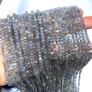 Tiny Labradorite Round Micro Faceted Beads 2mm 3mm 4mm,Small Natural Blue Flash Labradorite Beads Fine Quality,Semi Precious Spacer Beads