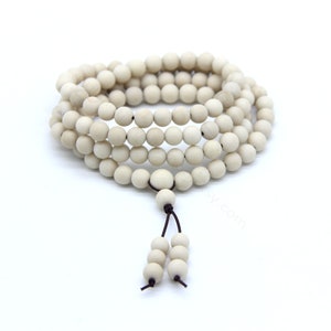 Matte Fossil Jasper 108 Mala Beads,Cream White Gemstone Mala Beads,Ivory Mala Beads,Fossil Jasper Bracelet Necklace,Buddhist Prayer Beads