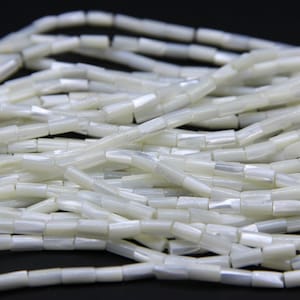 Perline rotonde in madreperla bianca da 3 x 5 mm, 4 x 8 mm, 4 x 13 mm, perline di semi in madreperla bianca, perline distanziatrici in conchiglia cilindrica piccola, perline tubolari in conchiglia bianca