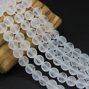 OM Matte Rock Crystal Beads Om Gemstone Beads 8mm 10mm 12mm Om Mani Padme Hum Beads OM Mala Beads Prayer Bead Mala Buddhist Jewelry Supplies