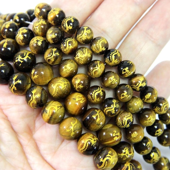 Yellow Tiger Eye Beads Carved Dragon Beads 6mm 8mm 10mm 12mm