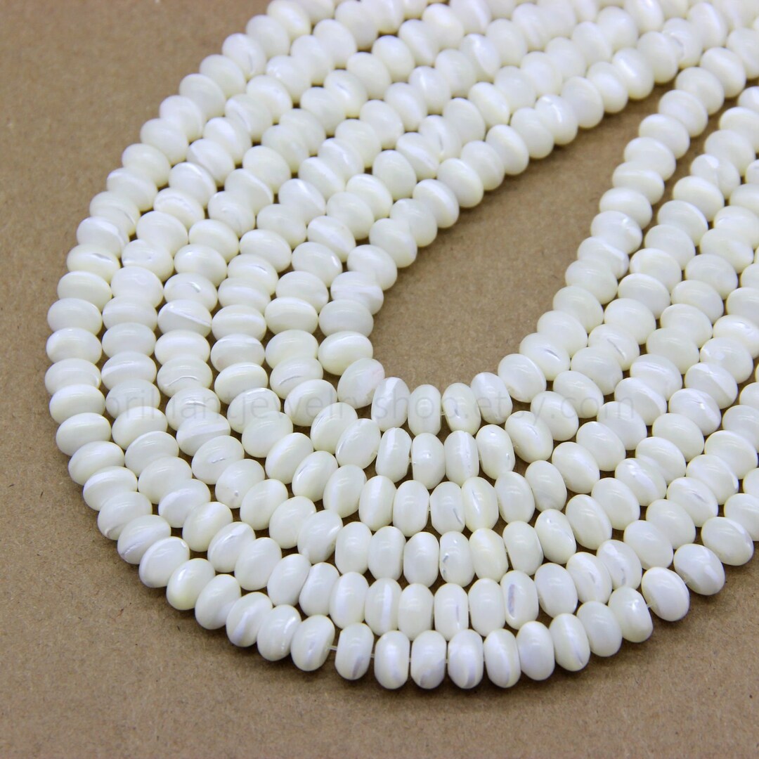 White Mother of Pearl Rondelle Beads Smooth 6mm 8mm 10mm, Natural White ...