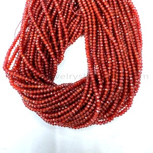 Orange karneol mikrofasetterade rondellpärlor 3 x 2 mm 4 x 3 mm, små orange agatpärlor, små röda ädelstensdistanspärlor