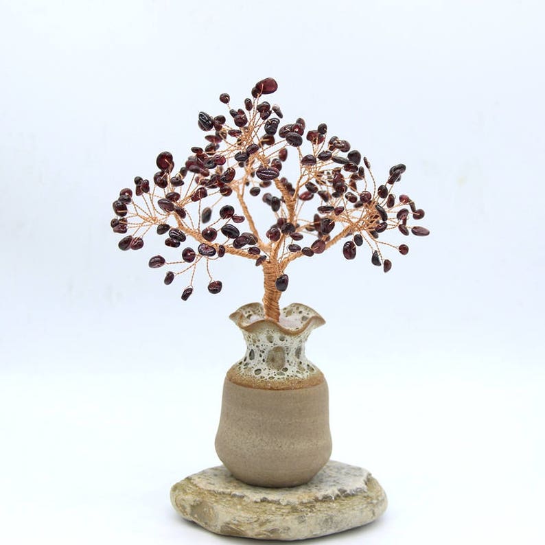 Natural Red Garnet Wire Tree Gemstone Sculpture Life of Tree Lucky Tree Feng Shui Decor Tree Gemstone Beaded Bonsai January Birthstone Gift image 7