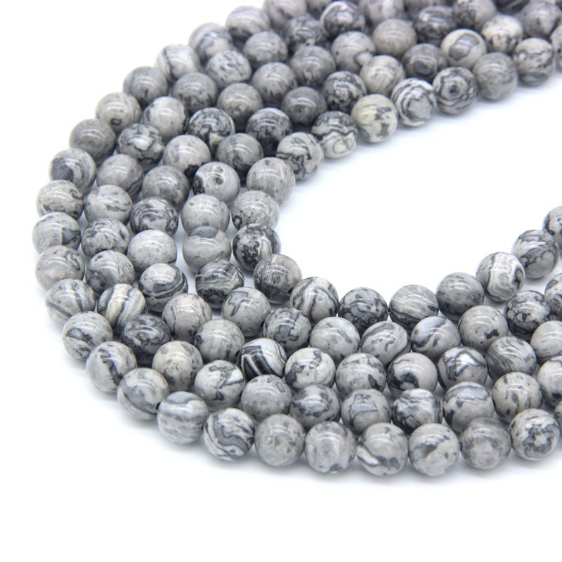 Gray Picture Jasper Beads 6mm 8mm 10mm Gray Map Jasper Beads Etsy