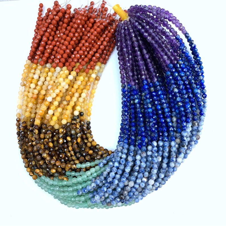 7 Chakra Beads Faceted 4mm Full String,Set Chakra Rainbow Gemstone Beads, Small 7 Chakra Beads, Healing Chakra Jewelry Supplies, Yoga Beads image 2